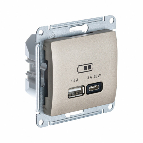 GLOSSA ТИТАН USB РОЗЕТКА A + тип-C 45W высокоскор.заряд. QC PD | GSL000429 | SE