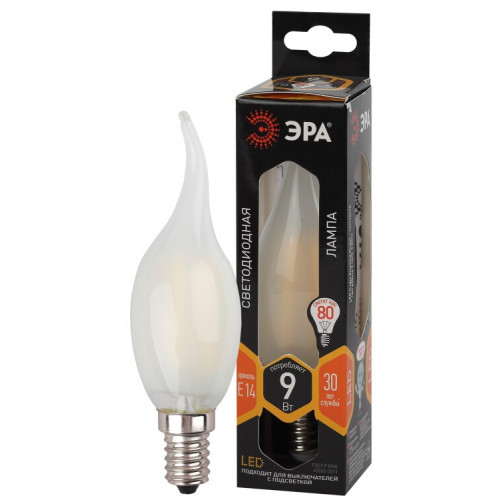 Лампа светодиодная F-LED BXS-9W-827-E14 frost (филамент, свеча на ветру мат., 9Вт, тепл, E14) | Б0047004 | ЭРА