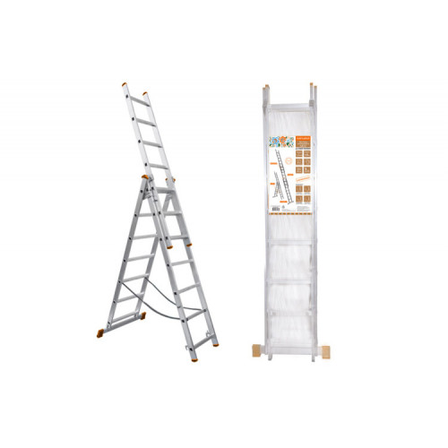 Лестница алюминиевая, ЛА3х7, 3х секционная х 7 ступеней, h=4480 мм, Народная | SQ1028-0203 | TDM