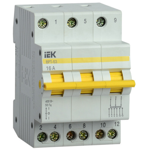 Выключатель-разъединитель (рубильник) трехпозиционный ВРТ-63 3п 16А | MPR10-3-016 | IEK