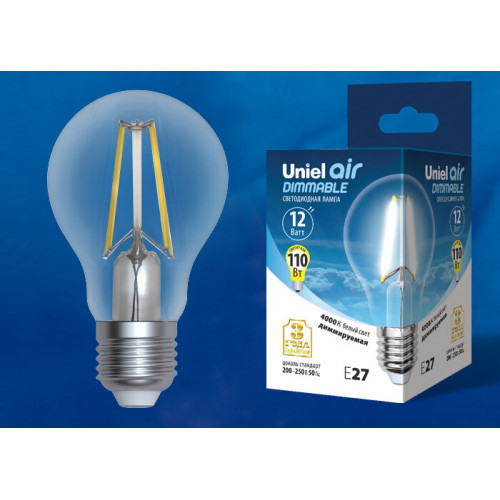 Лампа светодиодная LED-A60-12W/4000K/E27/CL/DIM GLA01TR LED диммируемая. 