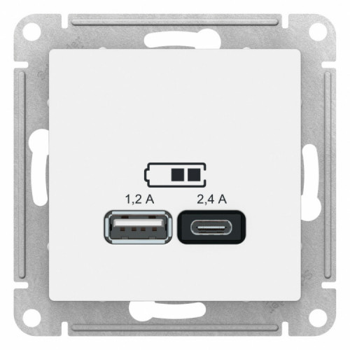 ATLASDESIGN Белый USB РОЗЕТКА A+С, 5В/2,4 А, 2х5В/1,2 А, механизм | ATN000139 | SE