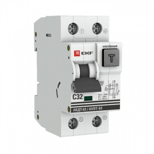 Выключатель автоматический дифференциального тока АВДТ-63 1п+N 32А C 100мА тип A PROxima (электронный) | DA63-32-100e | EKF