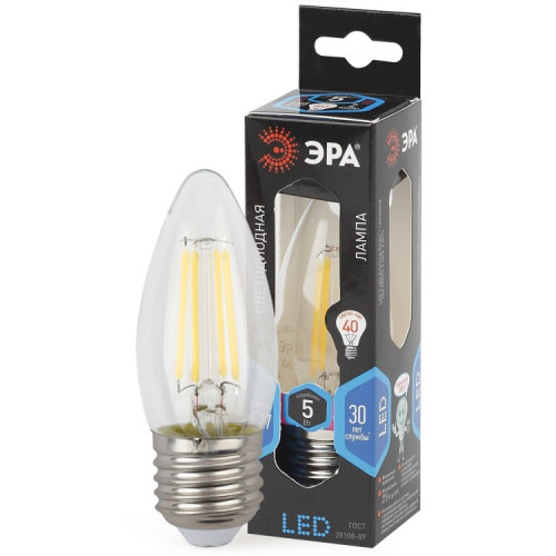 Лампа светодиодная F-LED B35-5W-840-E27 Лампы СВЕТОДИОДНЫЕ F-LED ЭРА (филамент, свеча, 5Вт, нейтр, E27) | Б0027934 | ЭРА
