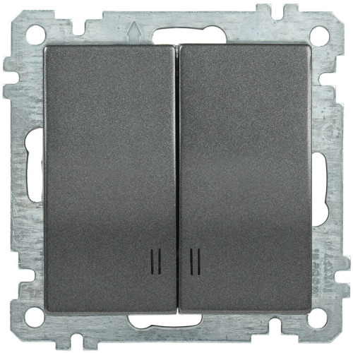 BOLERO антрацит Выключатель 2-клавишный с индикацией 10А ВС10-2-1-Б | EVB21-K95-10 | IEK