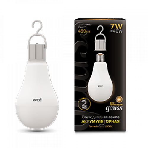 Лампа светодиодная LED A60 7W E27 450lm 3000K с Li-Ion аккумулятором 1/10/60 | 102402107 | Gauss