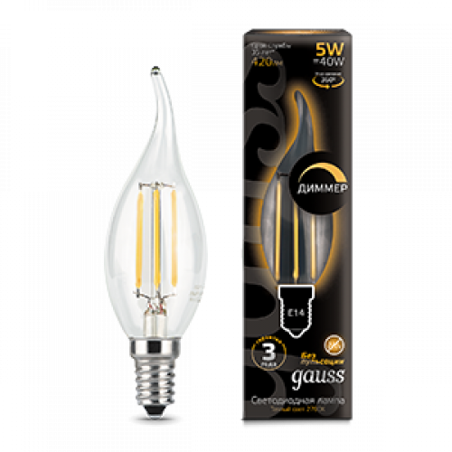 Лампа светодиодная LED 5Вт E14 220В 2700К свеча на ветру, диммируемая | 104801105-D | Gauss