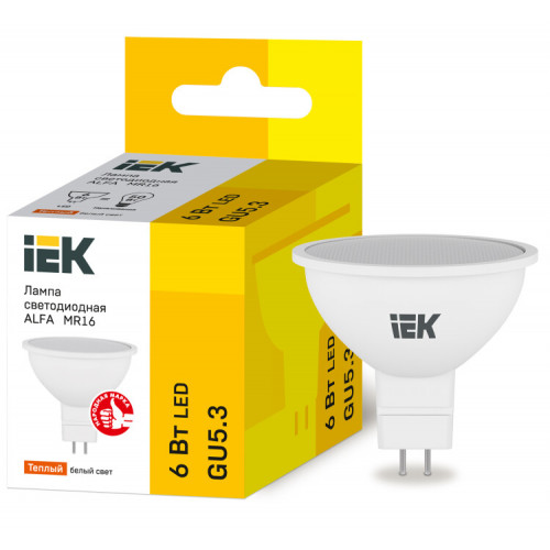 Лампа светодиодная ALFA MR16 софит 6Вт 230В 3000К GU5,3 | LLA-MR16-6-230-30-GU5 | IEK