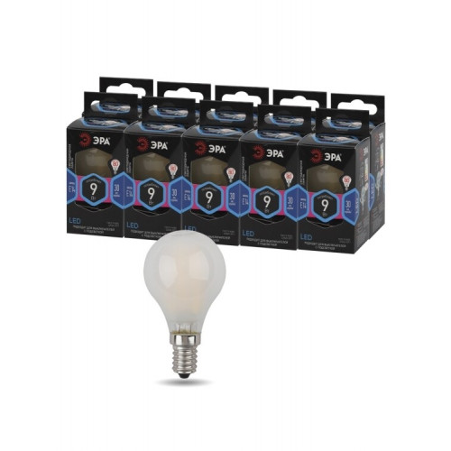 Лампа светодиодная F-LED P45-9w-840-E14 frost (филамент, шар мат, 9Вт, нейтр, E14) | Б0047027 | ЭРА
