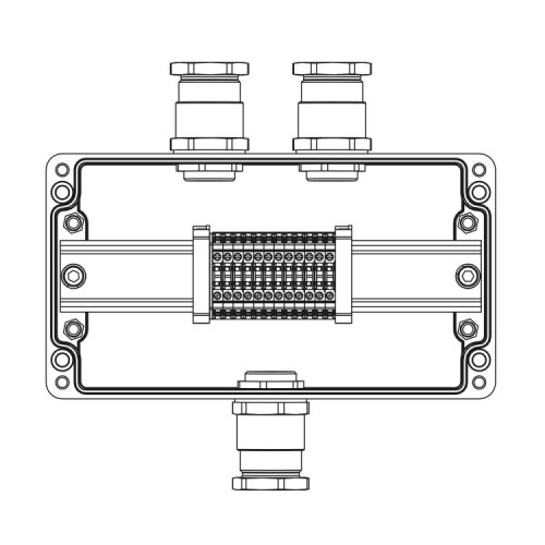 Взрывозащищенная клеммная коробка из полиэстера TBE-P-04-(12xCBC.2)-2xKH3MHK(A)-1xKH3MHK(C)1Ex e IIC Т5 Gb / Ex tb IIIC T95°C DbIP66/КЗ | 1231.041.22.
