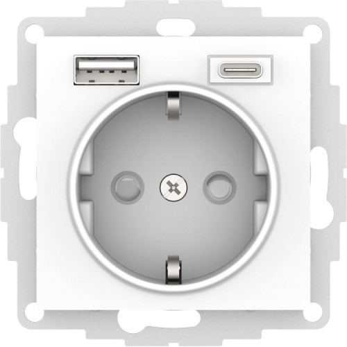 AtlasDesign Белый РОЗЕТКА 16А с 2 USB A+C, механизм | ATN000132 | SE
