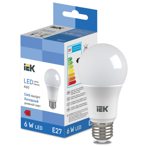 Лампа светодиодная Bulb A60 510lm 6500K E27 | LL-I-A60-6-230-65-E27 | IEK