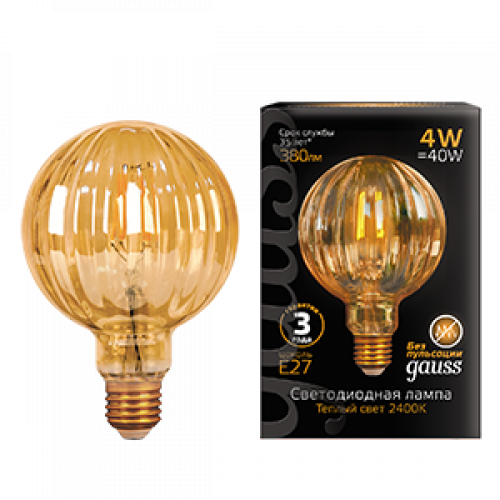 Лампа светодиодная Filament G100 4W 380lm 2400К Е27 golden Baloon LED 1/20 | 147802004 | Gauss