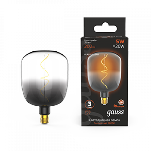Лампа светодиодная LED Filament V140-DC Black-Clear 5W E27 200lm 1800K 140*204mm 1/6 | 1008802105 | Gauss