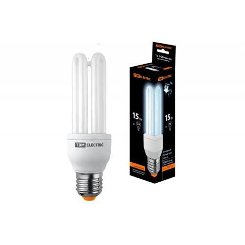 Лампа энергосберегающая КЛЛ 15Вт Е27 840 U образная 3U 41х141мм | SQ0323-0043 | TDM