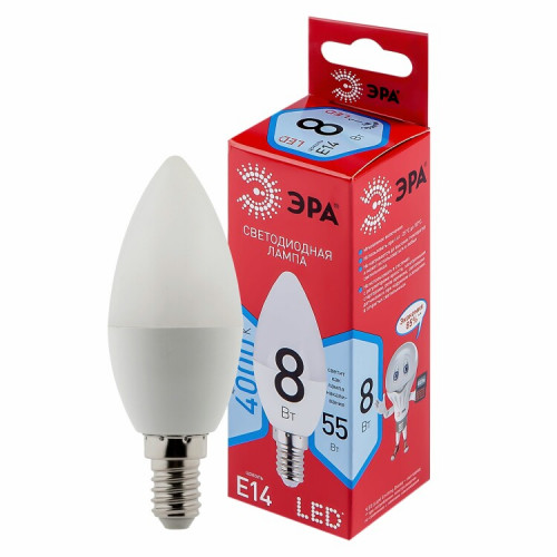 Лампа светодиодная LED B35-8W-840-E14 R (диод, свеча, 8Вт, нейтр, E14) | Б0050200 | ЭРА