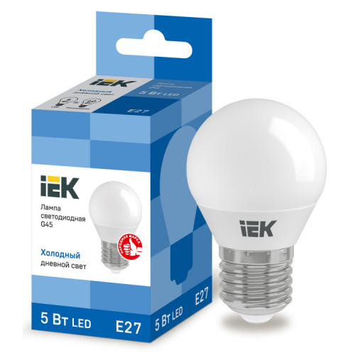 Лампа светодиодная LED 5Вт Е27 230В 6500К ECO G45 шар | LLE-G45-5-230-65-E27 | IEK