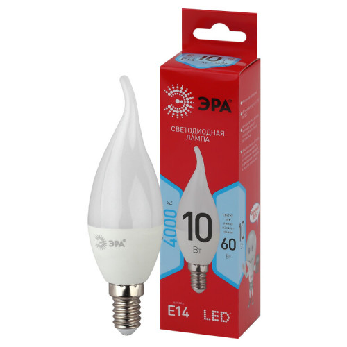 Лампа светодиодная LED BXS-10W-840-E14 R (диод, свеча на ветру, 10Вт, нейтр, E14) | Б0051849 | ЭРА
