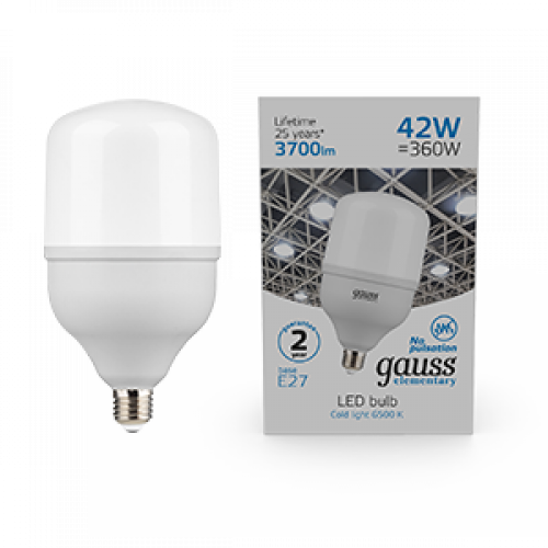 Лампа светодиодная Elementary LED T120 E27 42W 3700lm 180-240V 6500K 1/12 | 63234 | Gauss