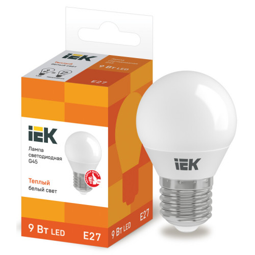 Лампа светодиодная LED 9Вт 230В 3000К E27 шар | LLE-G45-9-230-30-E27 | IEK