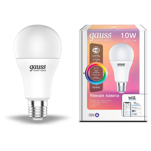 Лампа Светодиодная Smart Home RGBW E27 A60 10 Вт 2700-6500K 1/10/100 | 1180112 | Gauss