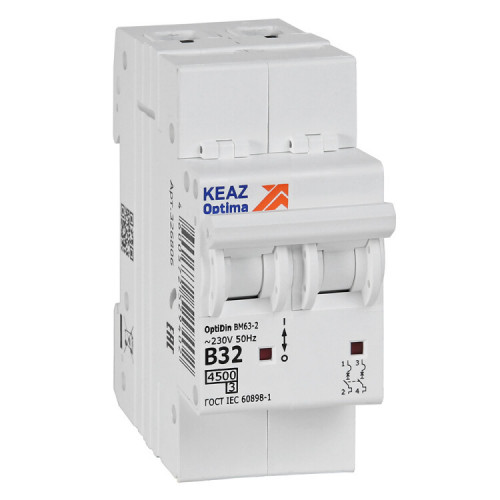 Выключатель автоматический двухполюсной OptiDin BM63-2B32-4,5-УХЛ3 (КЭАЗ) | 329513 | КЭАЗ