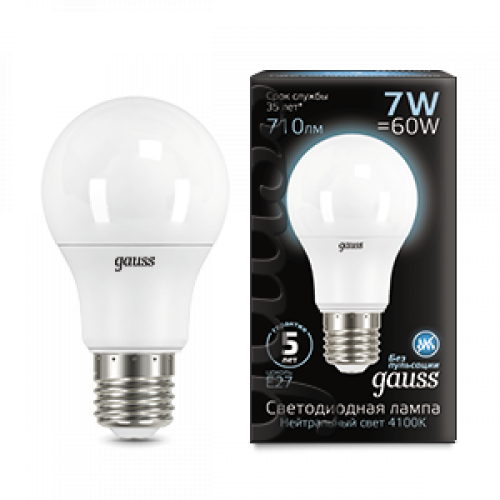 Лампа светодиодная LED 7Вт E27 220В 4100К A60 | 102502207 | Gauss