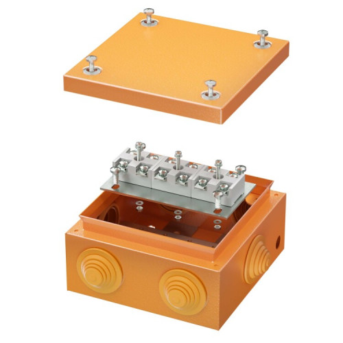 Коробка распределительная стальная FS с кабельными вводами и клеммниками,IP55,150х150х80мм,6р,450V,20A,10мм.кв, нерж.контакт | FSK31610 | DKC