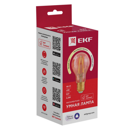 Умная филаментная лампа EKF Connect E27 Wi-Fi | slwf-e27-fil | EKF