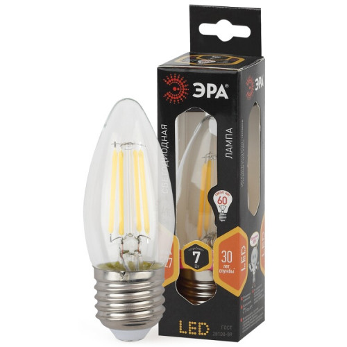 Лампа светодиодная F-LED B35-7W-827-E27 Лампы СВЕТОДИОДНЫЕ F-LED ЭРА (филамент, свеча, 7Вт, тепл, E27) | Б0027950 | ЭРА