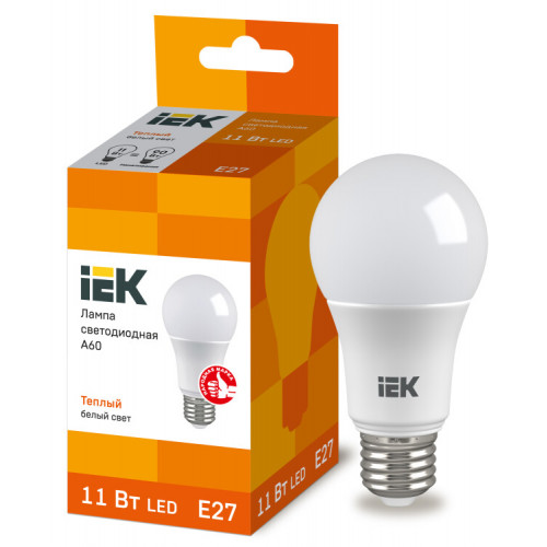 Лампа светодиодная LED 11Вт Е27 220В 3000К A60 шар | LLE-A60-11-230-30-E27 | IEK