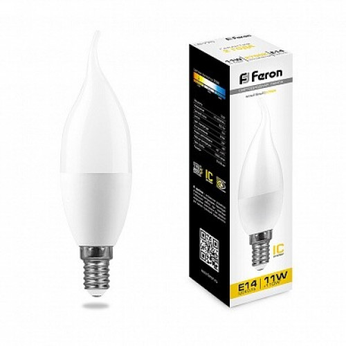 Лампа светодиодная LB-770 (11W) 230V E14 2700K свеча на ветру | 25939 | FERON