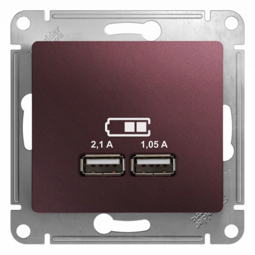 Glossa Баклажановый USB Розетка, 5В/2100мА, 2х5В/1050мА, механизм | GSL001133 | SE