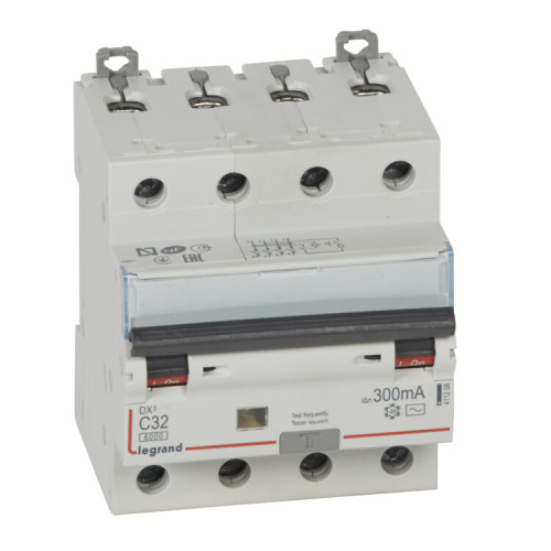 Выключатель автоматический дифференциального тока DX3 6000 4п 32А С 300мА тип AС | 411208 | Legrand