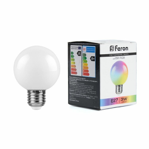 Лампа светодиодная LB-371 (3W) 230V E27 RGB для белт лайта G60 матовый плавная сменая цвета | 38115 | Feron