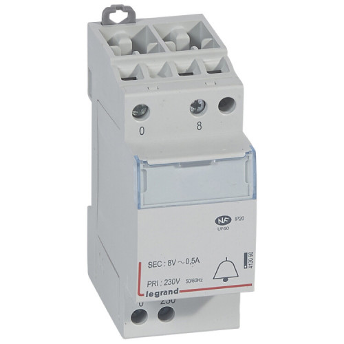 Трансформатор для цепей звуковой сигнализации - 230 В/8 В - 0,5 А - 4 ВA | 413090 | Legrand