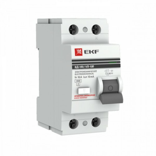 Выключатель дифференциальный (УЗО) ВД-100 2P 25А/100мА (тип АС, электромеханическое) PROxima | elcb-2-25-100-em-pro | EKF