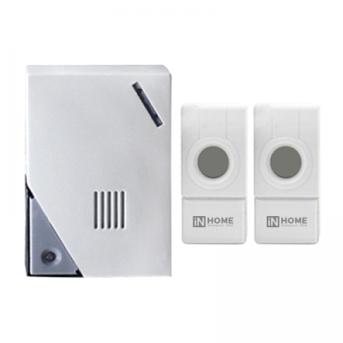 Звонок беспроводной ЗБН-5 32 мелодии 120м с двумя кнопками IP44 бело-серый | 4690612013336 | IN HOME