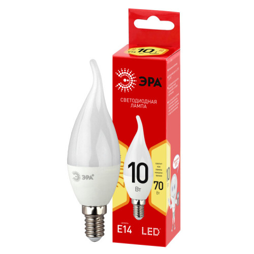 Лампа светодиодная LED BXS-10W-827-E14 R (диод, свеча на ветру, 10Вт, тепл, E14) | Б0051854 | ЭРА