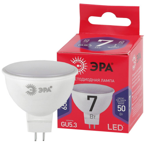 Лампа светодиодная ЭКО LED MR16-7W-865-GU5.3 R (диод, софит, 7Вт, хол, GU5.3) | Б0045351 | ЭРА