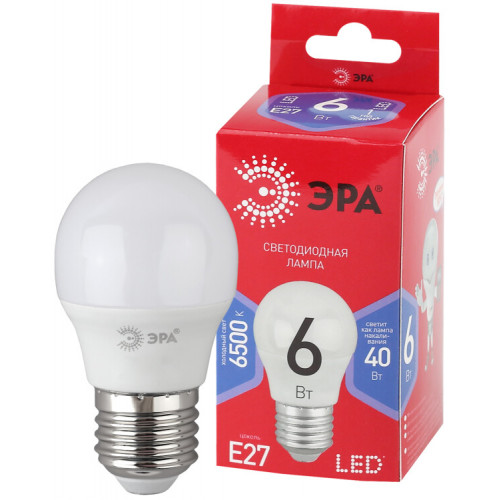 Лампа светодиодная RED LINE LED P45-6W-865-E27 R E27 / Е27 6Вт шар холодный дневной свет | Б0045357 | ЭРА