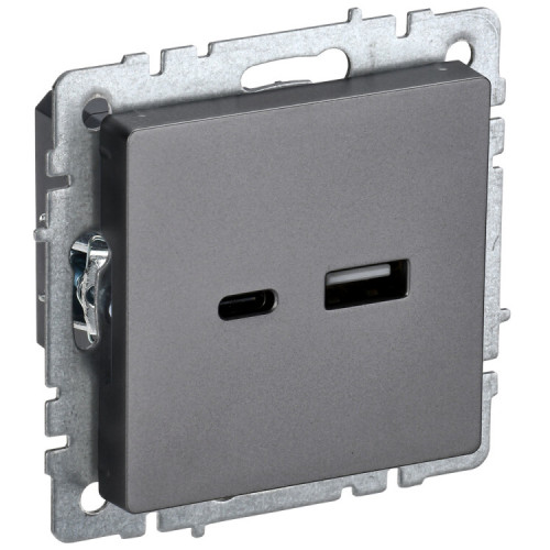 BRITE Розетка USB A+C 18Вт РЮ11-1-БрС сталь | BR-U22-018-K46 | IEK