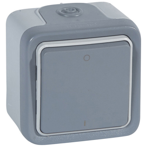 Plexo Серый Выключатель 2-х полюс. кнопочный наружный монтаж 10А (в сборе) IP55 | 069717 | Legrand