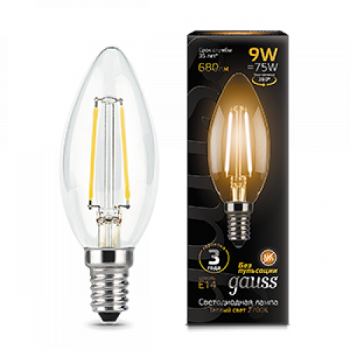 Лампа светодиодная LED 9Вт E14 2700K Filament Candle (свеча)| 103801109 | Gauss