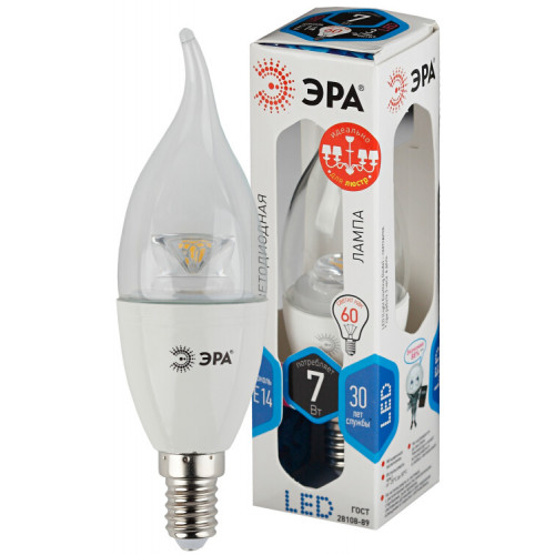 Лампа светодиодная STD LED BXS-7W-840-E14-Clear 7Вт свеча на ветру нейтральный белый свет | Б0028484 | ЭРА