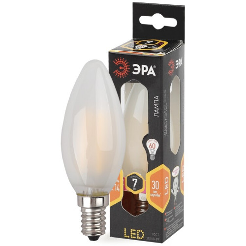 Лампа светодиодная F-LED B35-7W-827-E14 frost Лампы СВЕТОДИОДНЫЕ F-LED ЭРА (филамент, свеча мат., 7Вт, тепл, E14) | Б0027952 | ЭРА