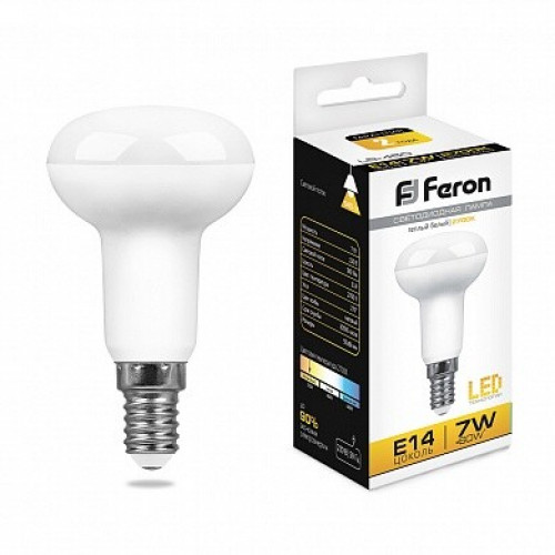 Лампа светодиодная рефлектор LB-450 (7W) 230V E14 2700K R50 | 25513 | FERON