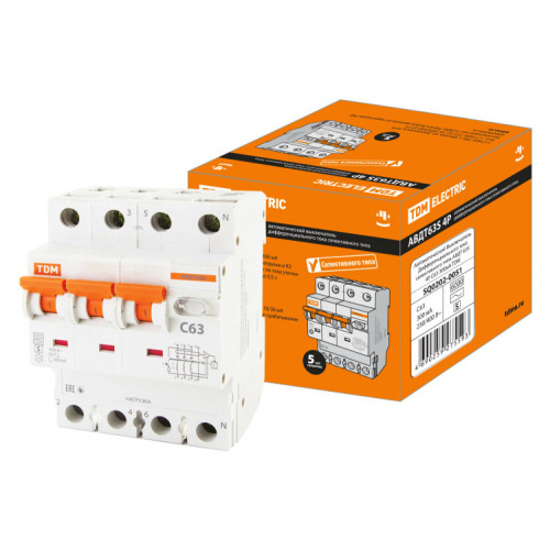 Выключатель автоматический дифференциального тока АВДТ 63S 3п+N 63А C 300мА тип AC | SQ0202-0051 | TDM