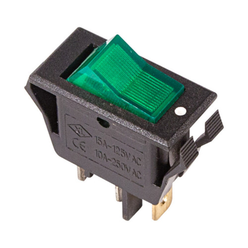 Выключатель клавишный 250V 15А (3с) ON-OFF зеленый с подсветкой | 36-2226 | REXANT