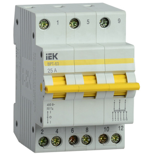 Выключатель-разъединитель (рубильник) трехпозиционный ВРТ-63 3п 25А | MPR10-3-025 | IEK